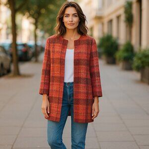 CHRISTIAN SIRIANO NEW YORK SZ L Soft Multi-color Open Front Long Tweed Cardigan